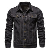 Stylish Denim Jacket for Men in black denim, featuring button closure and classic design, perfect for casual wear.